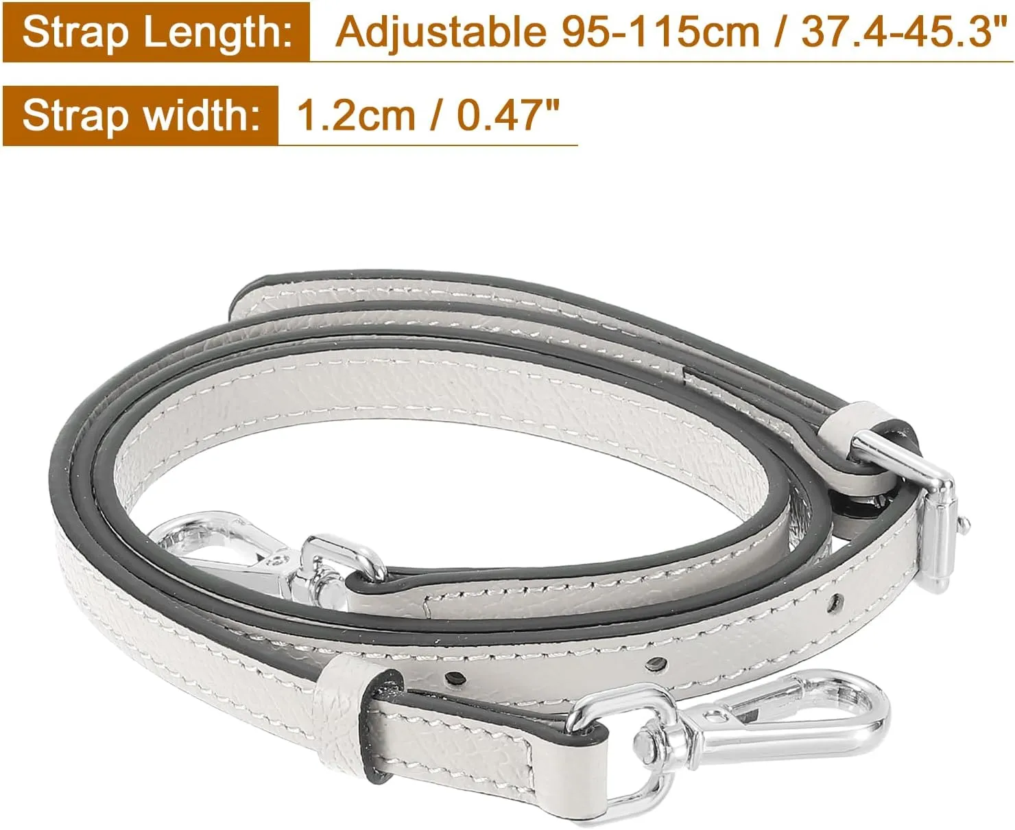 uxcell Genuine Leather Bag Strap Replacement Adjustable Crossbody Bag Straps, 37.4-45.3 Inch Purse Strap for Shoulder Bag Handbag Purse, Beige, Silver Buckle