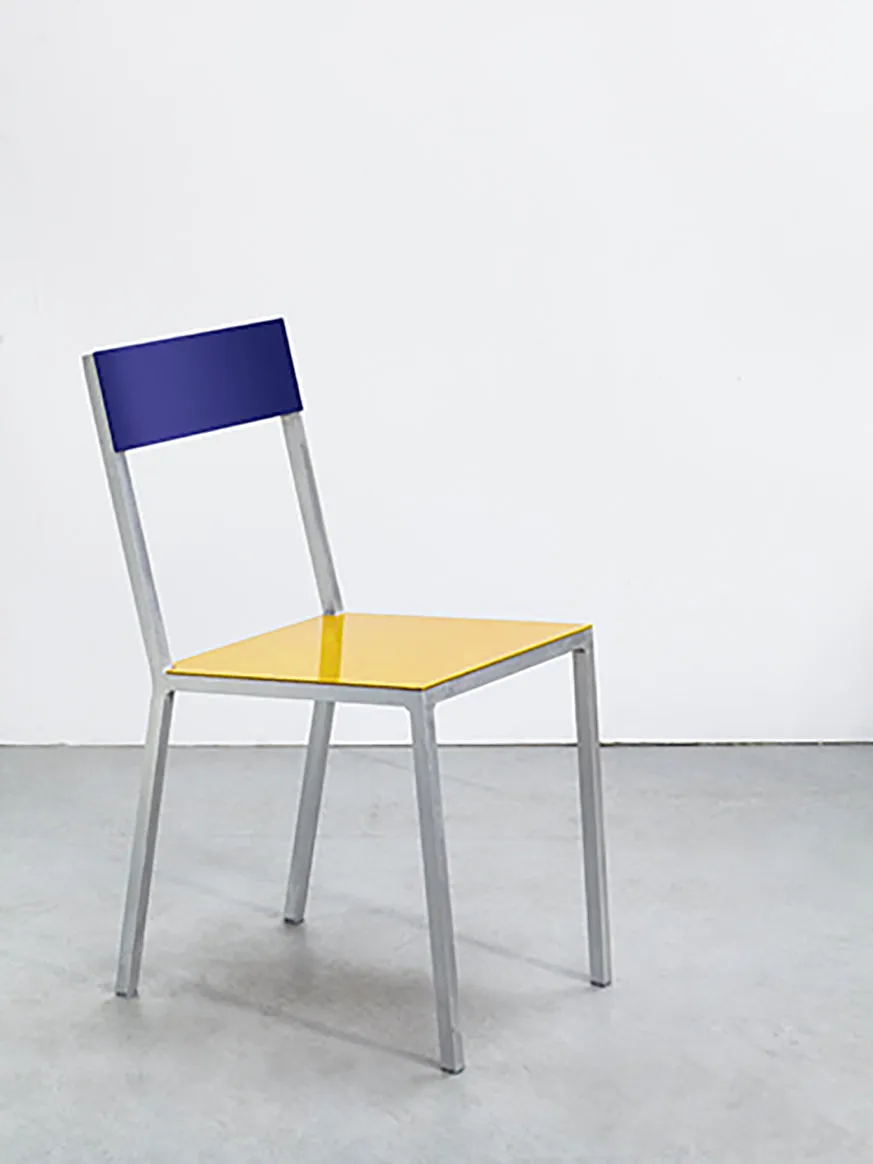 Valerie Objects: Alu chair by Muller Van Severen, dark blue and yellow