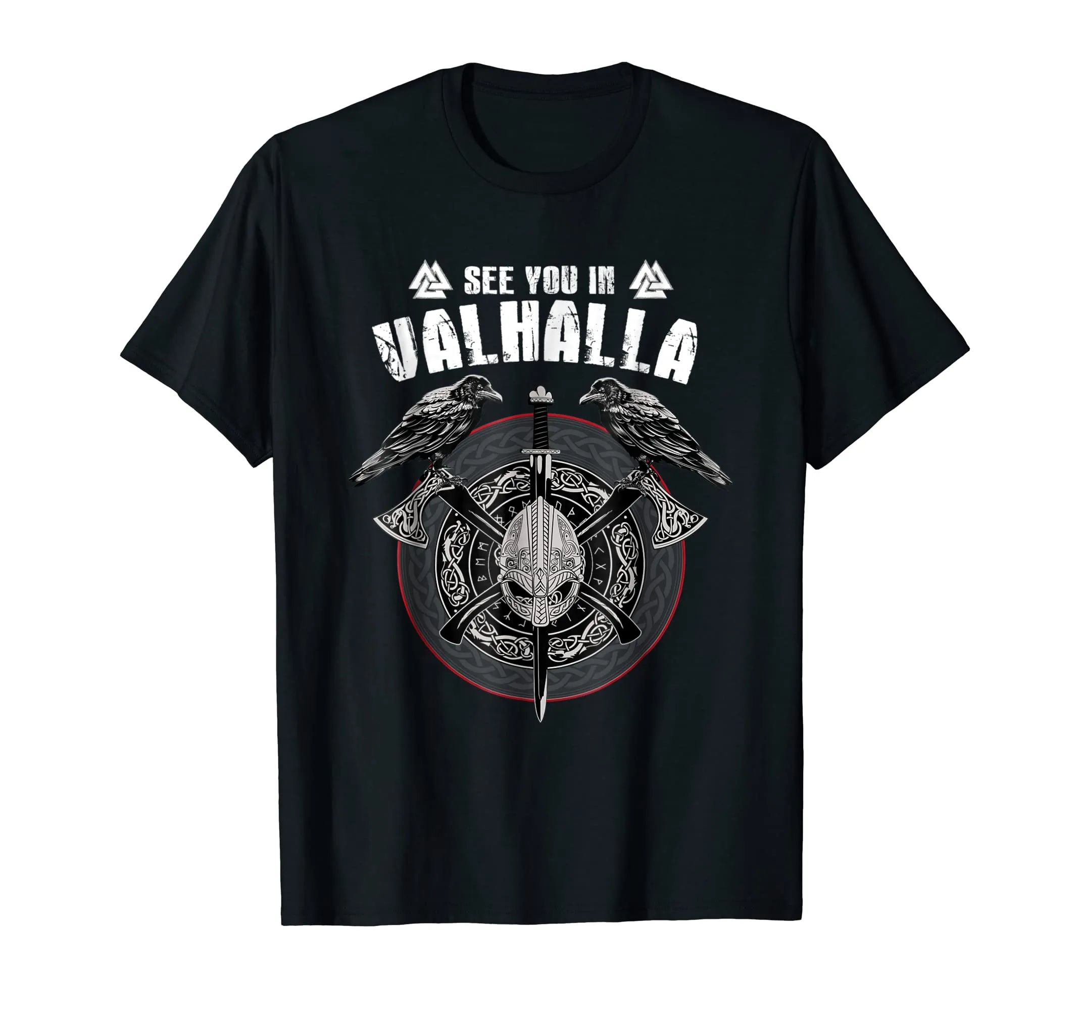 Valhalla Odin shirt with Huggin and Muninn and axe/helmet