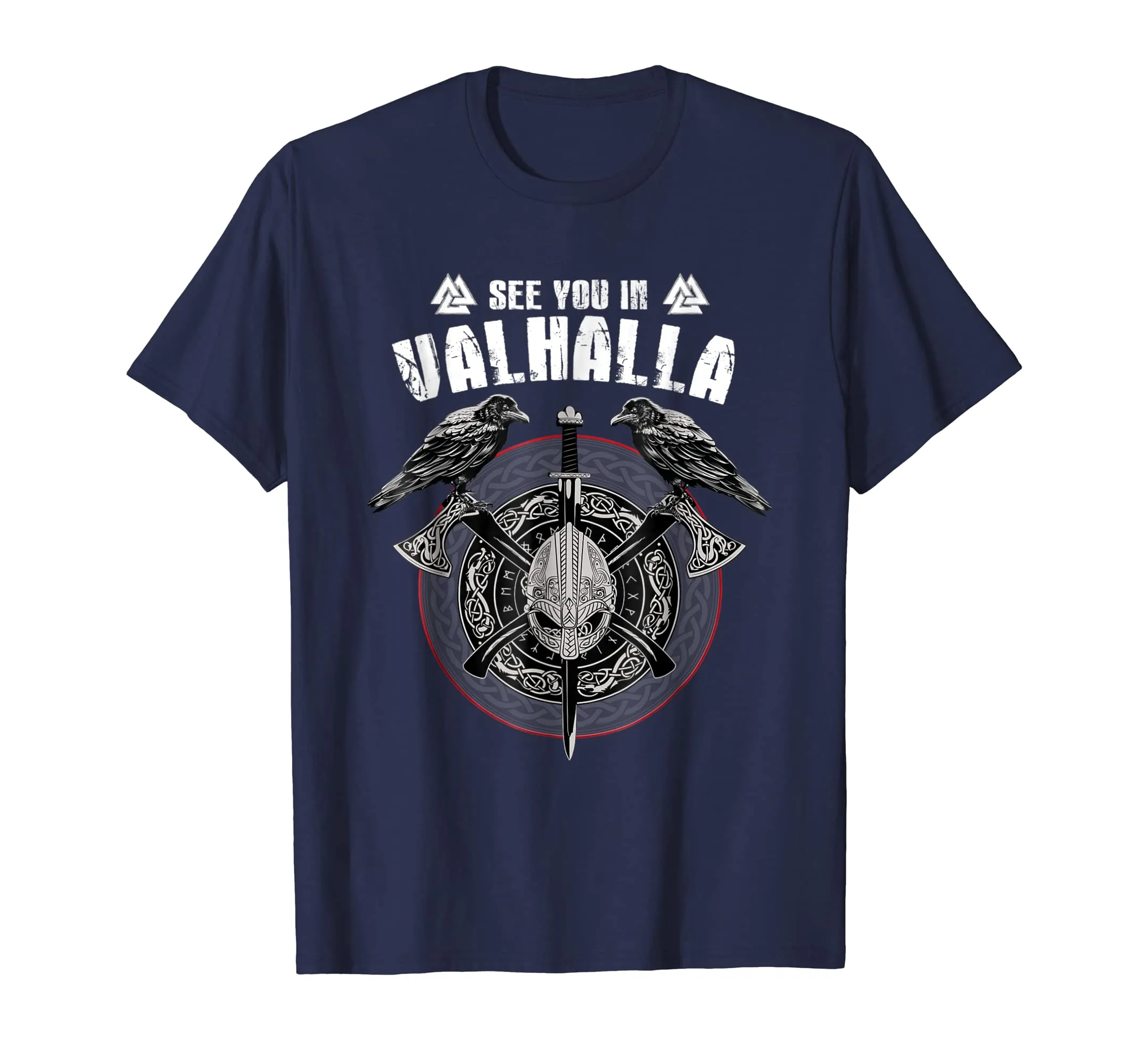 Valhalla Odin shirt with Huggin and Muninn and axe/helmet