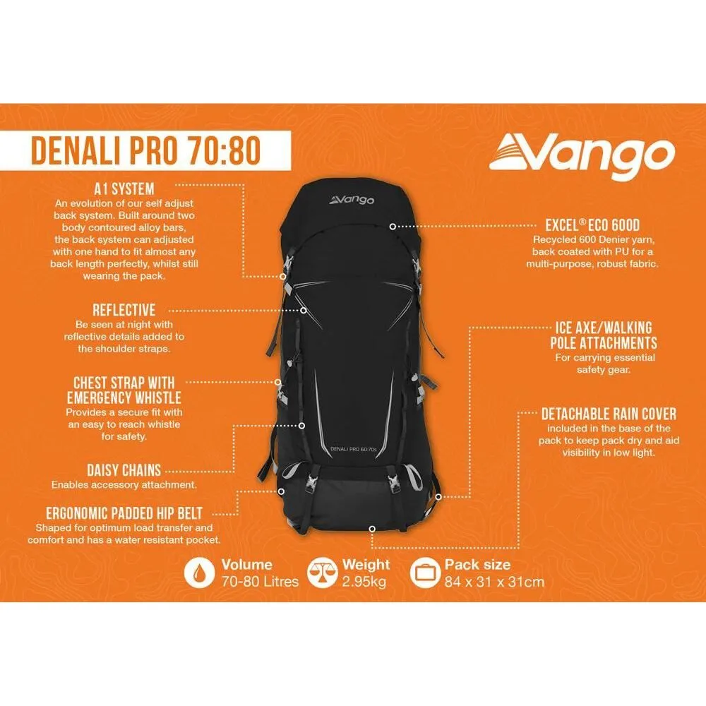 Vango Denali Pro 70:80 70:80 Black Rucksack Backpack