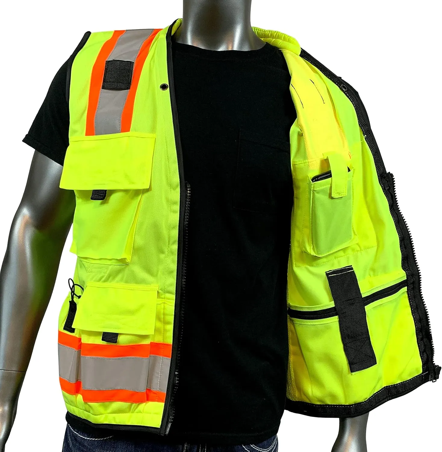Vero1992 (F Safety Vest For Men's, Engineer High Visibility Vest With Pockets and Zipper, Reflective safety vest