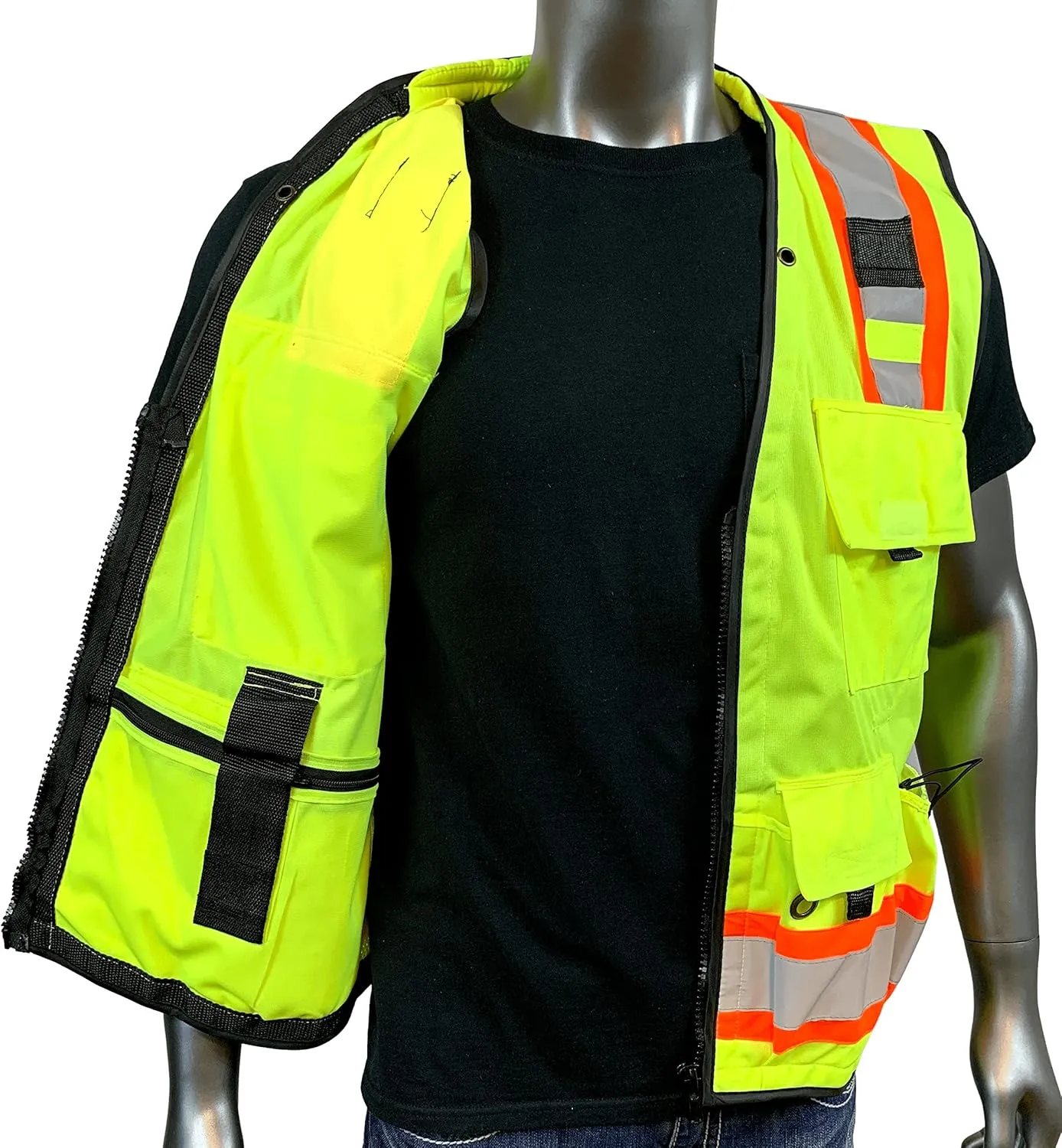 Vero1992 (F Safety Vest For Men's, Engineer High Visibility Vest With Pockets and Zipper, Reflective safety vest