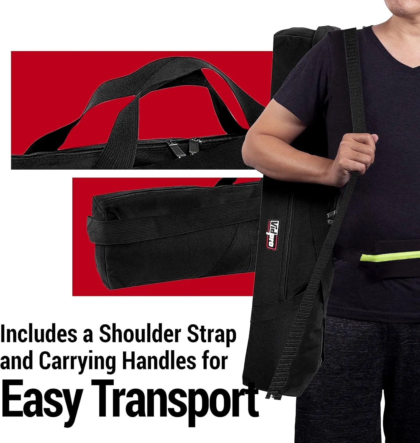 Vidpro TC-45 Tripod Carrying Case - Heavy Duty Nylon Bag with Shoulder Straps and Handles - Compact Case with Full Length Zippered Closure Plus External Pocket Fits Tripod with Head up to 45 Inches