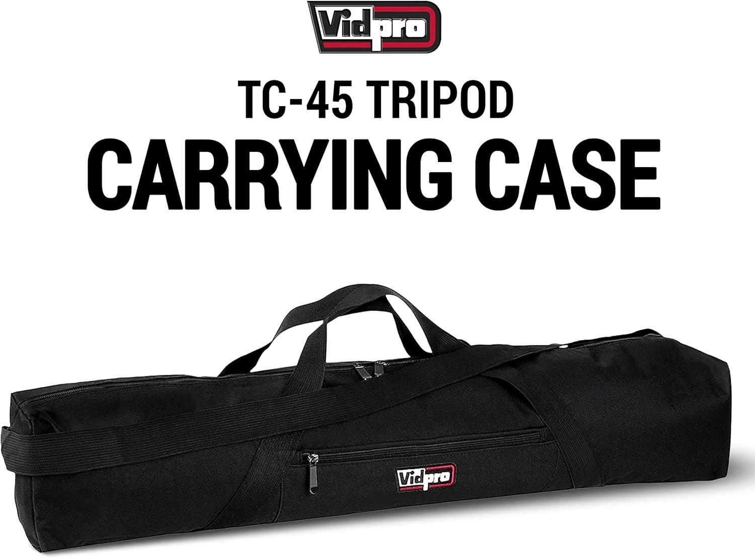 Vidpro TC-45 Tripod Carrying Case - Heavy Duty Nylon Bag with Shoulder Straps and Handles - Compact Case with Full Length Zippered Closure Plus External Pocket Fits Tripod with Head up to 45 Inches