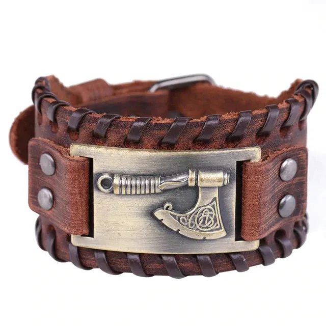 Viking Axe Leather Bracelet