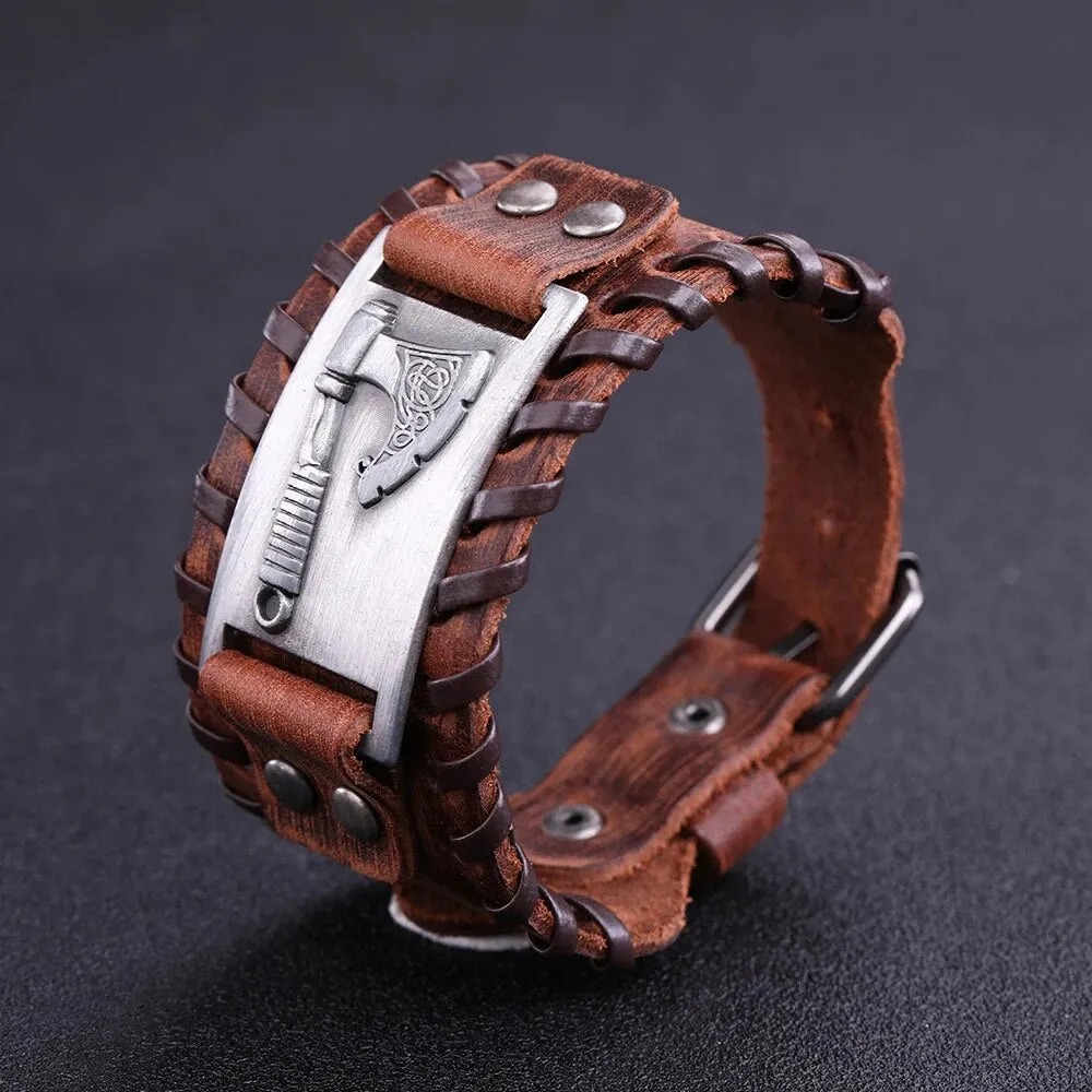 Viking Axe Leather Bracelet
