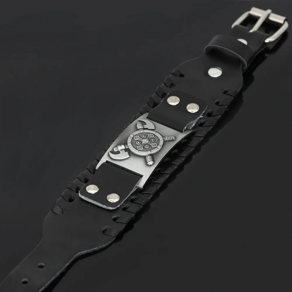 VIKING LEATHER BRACELET - CROSS AXE