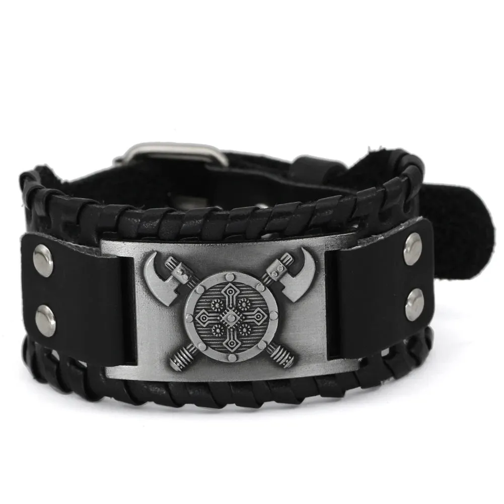 VIKING LEATHER BRACELET - CROSS AXE