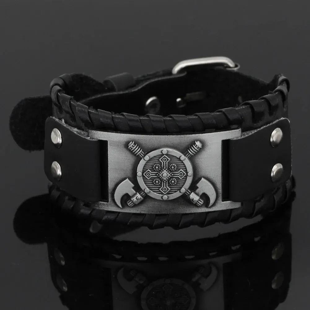 VIKING LEATHER BRACELET - CROSS AXE