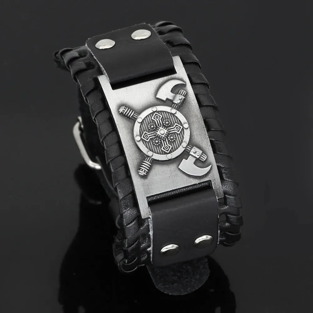 VIKING LEATHER BRACELET - CROSS AXE