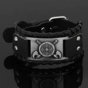 VIKING LEATHER BRACELET - CROSS AXE