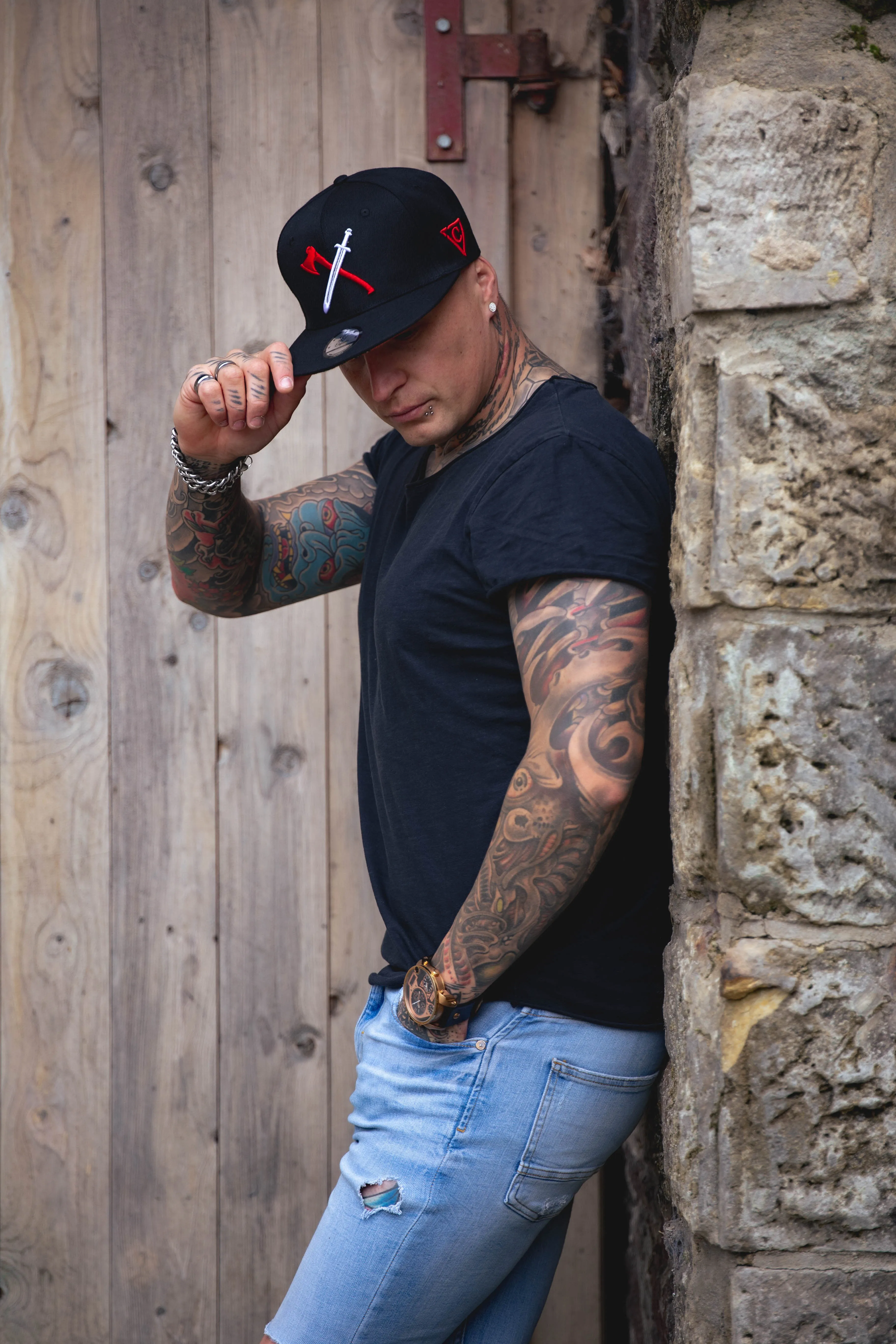 Viking Red/White Snapback - Black