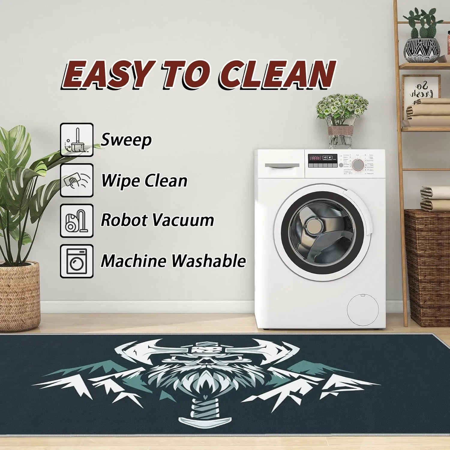 Viking Rugs for Bedroom - Viking Rug, 4x5 Rug, Celtic Nordic Axe Mountain Area Rug, Medieval Weapon Carpet, Washable & Non Slip & Soft Large Rugs, Viking Home Decor Gifts
