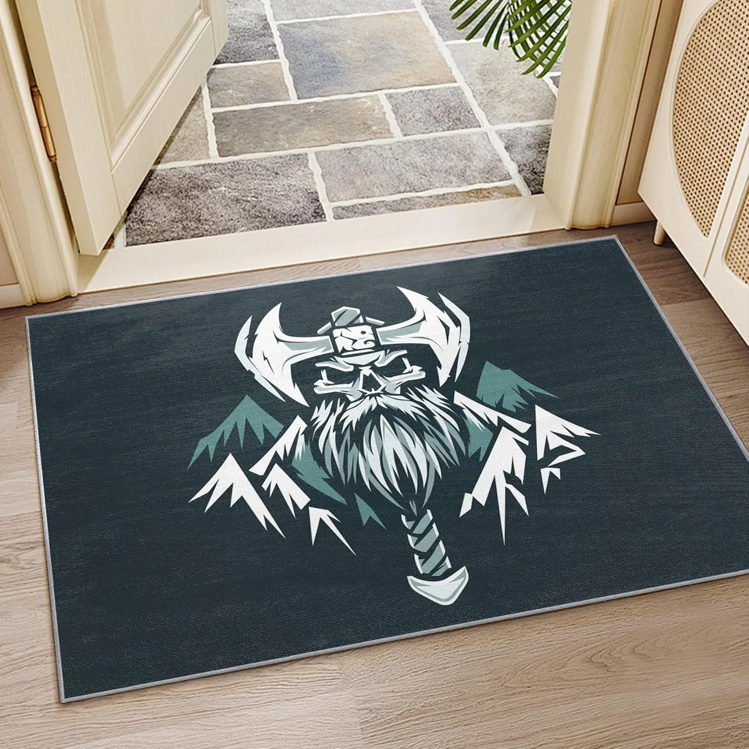 Viking Rugs for Bedroom - Viking Rug, 4x5 Rug, Celtic Nordic Axe Mountain Area Rug, Medieval Weapon Carpet, Washable & Non Slip & Soft Large Rugs, Viking Home Decor Gifts