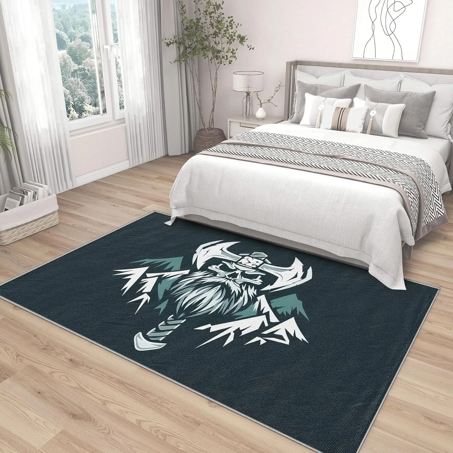 Viking Rugs for Bedroom - Viking Rug, 4x5 Rug, Celtic Nordic Axe Mountain Area Rug, Medieval Weapon Carpet, Washable & Non Slip & Soft Large Rugs, Viking Home Decor Gifts