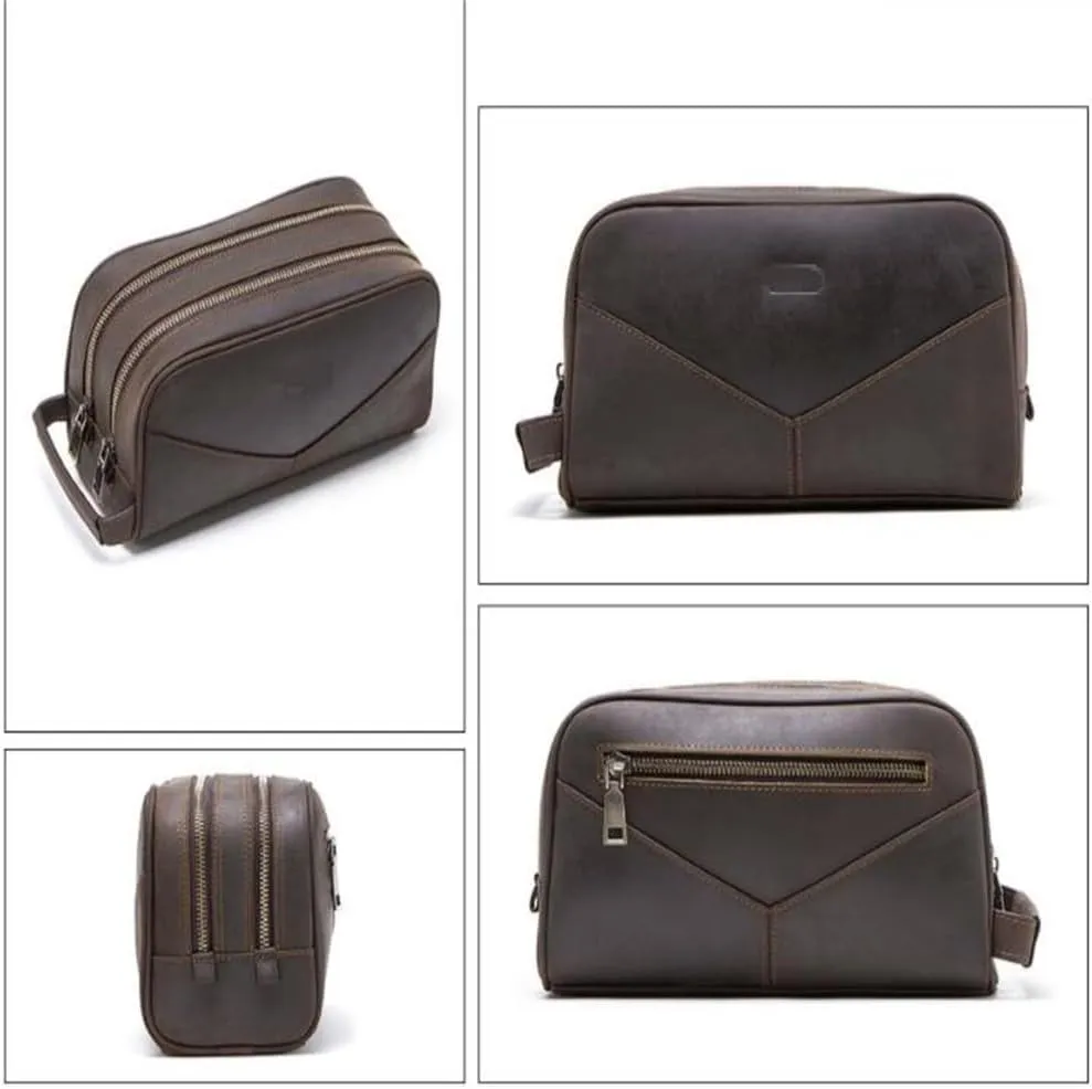 Vintage Multifunctional Toiletries Bag, Storage Bag Leisure Leather Handbag purse