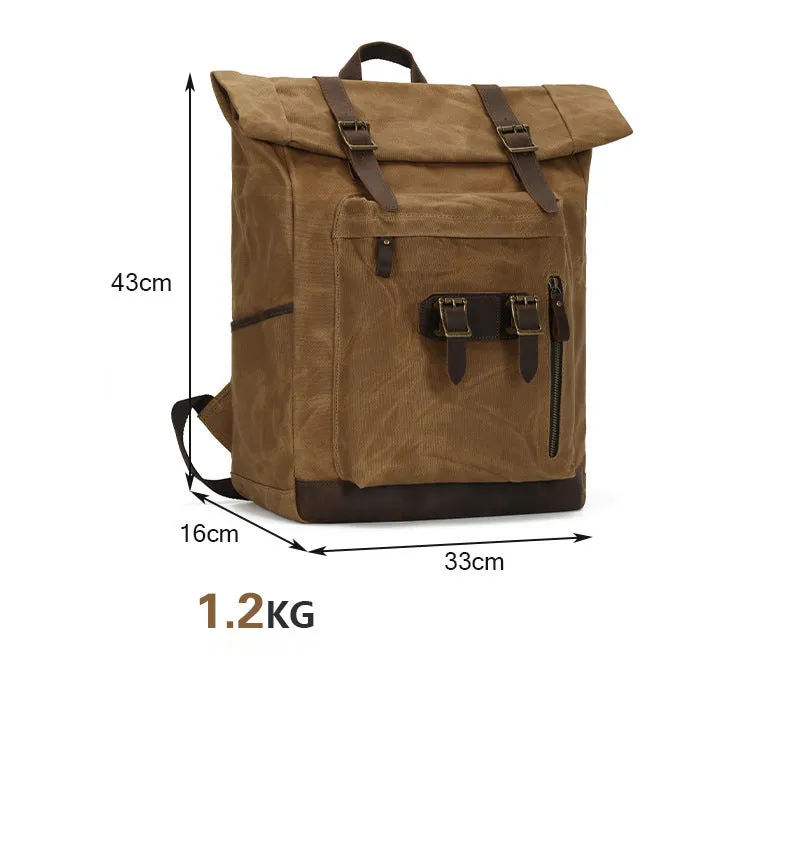 Vintage Waxed Canvas Backpack with Roll top Design