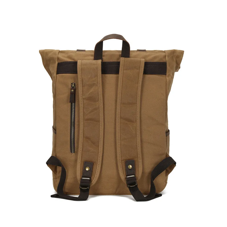 Vintage Waxed Canvas Backpack with Roll top Design