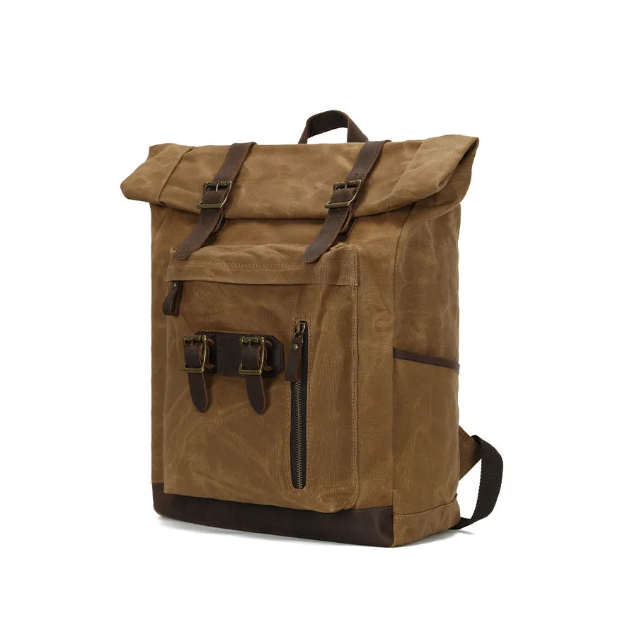 Vintage Waxed Canvas Backpack with Roll top Design