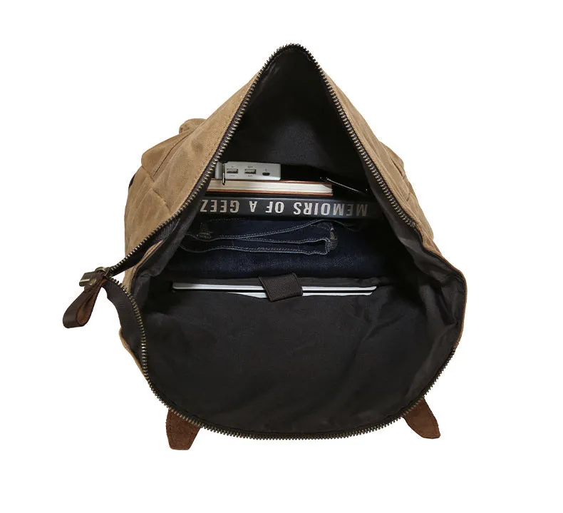 Vintage Waxed Canvas Backpack with Roll top Design