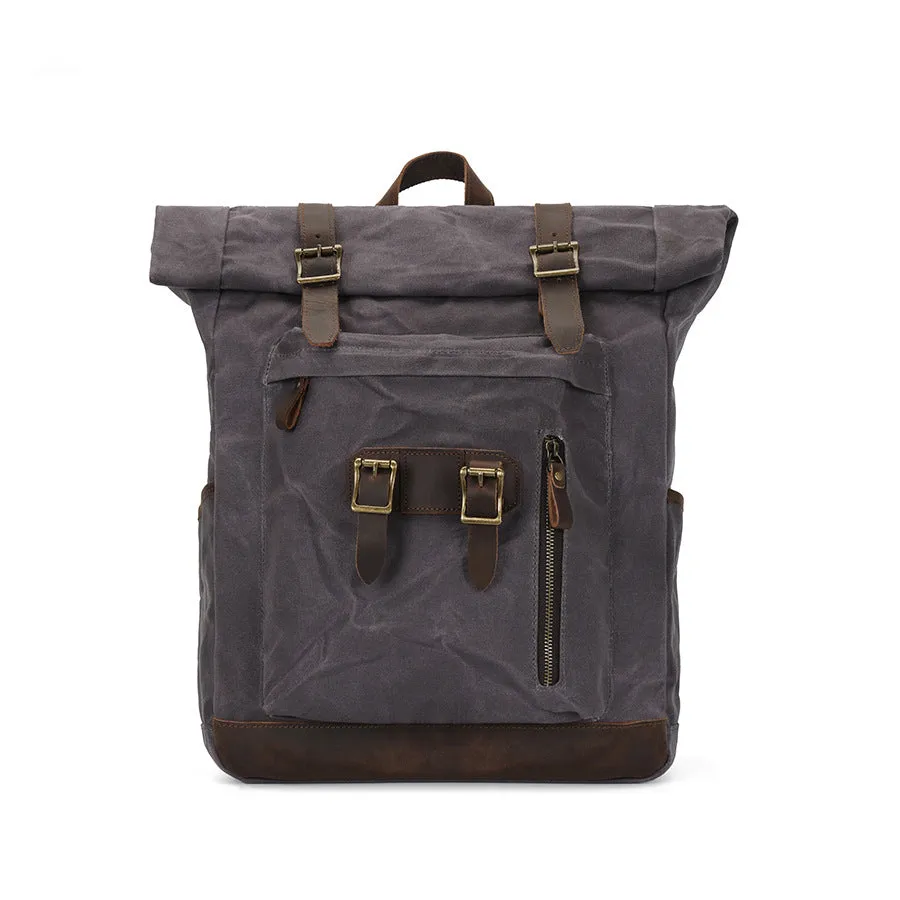 Vintage Waxed Canvas Backpack with Roll top Design