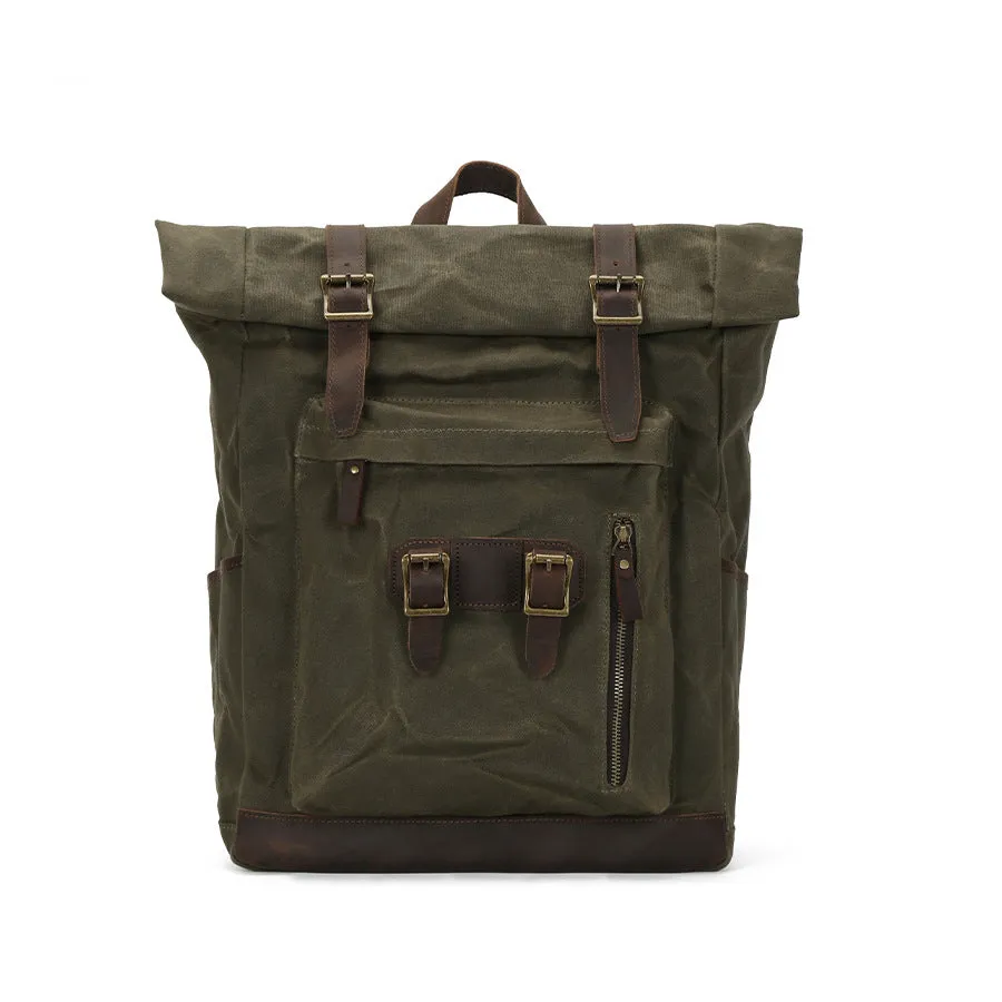Vintage Waxed Canvas Backpack with Roll top Design