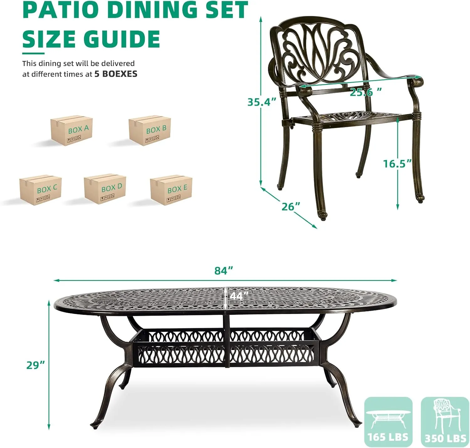 VIVIJASON 9-Piece Patio Furniture Dining Set, All-Weather Cast Aluminum Outdoor Conversation Set, Include 8 Chairs and an Oval Table with Umbrella Hole for Balcony Lawn Garden Backyard