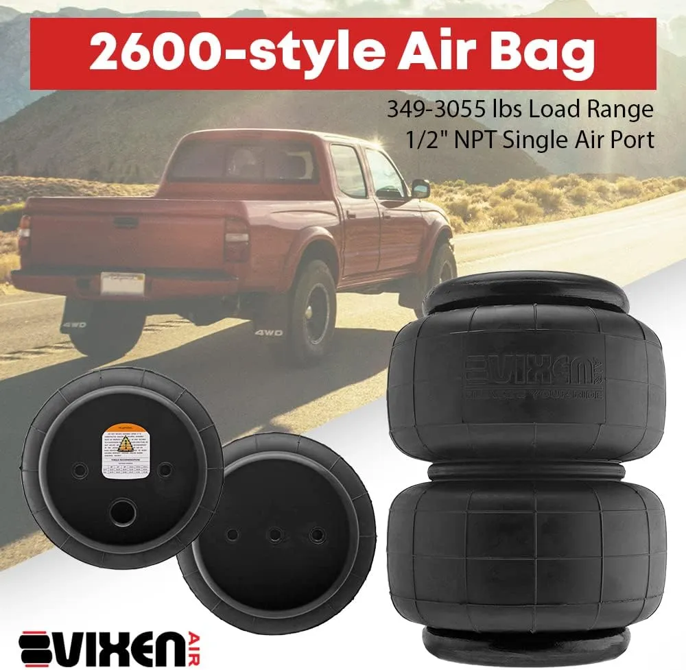 Vixen Air 1/2" NPT Single Air Port Suspension Air Spring/Air Bag Dual Pack VXD2600DP