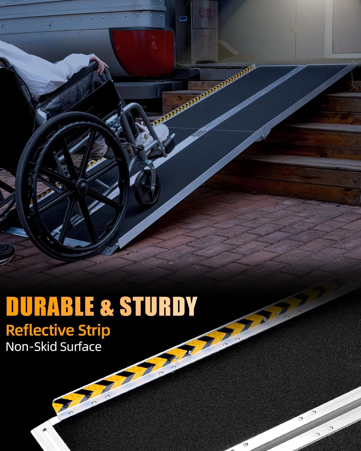 VNN Portable Wheelchair Ramp 7FT, Non-Slip Aluminum Folding Handicap Ramp, Door Threshold Wheelchair Ramps for Home, Wheel Chair Ramp for Home Steps, Scooter Ramp, Doorways