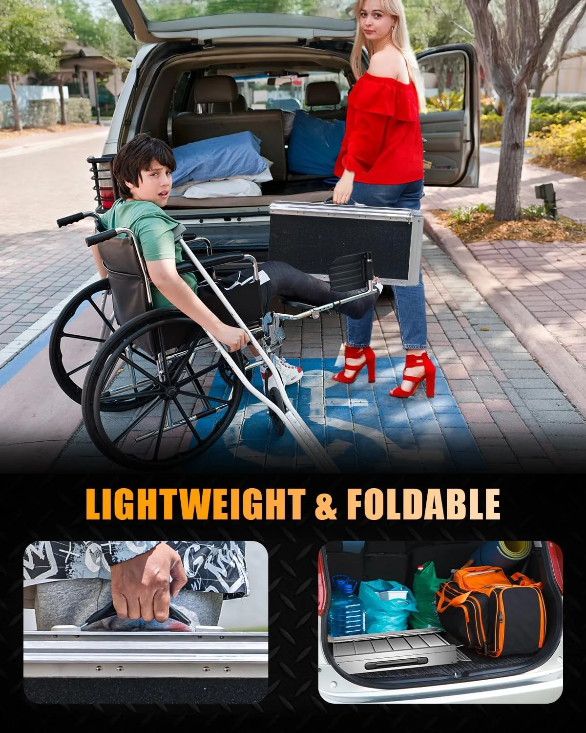 VNN Portable Wheelchair Ramp 7FT, Non-Slip Aluminum Folding Handicap Ramp, Door Threshold Wheelchair Ramps for Home, Wheel Chair Ramp for Home Steps, Scooter Ramp, Doorways