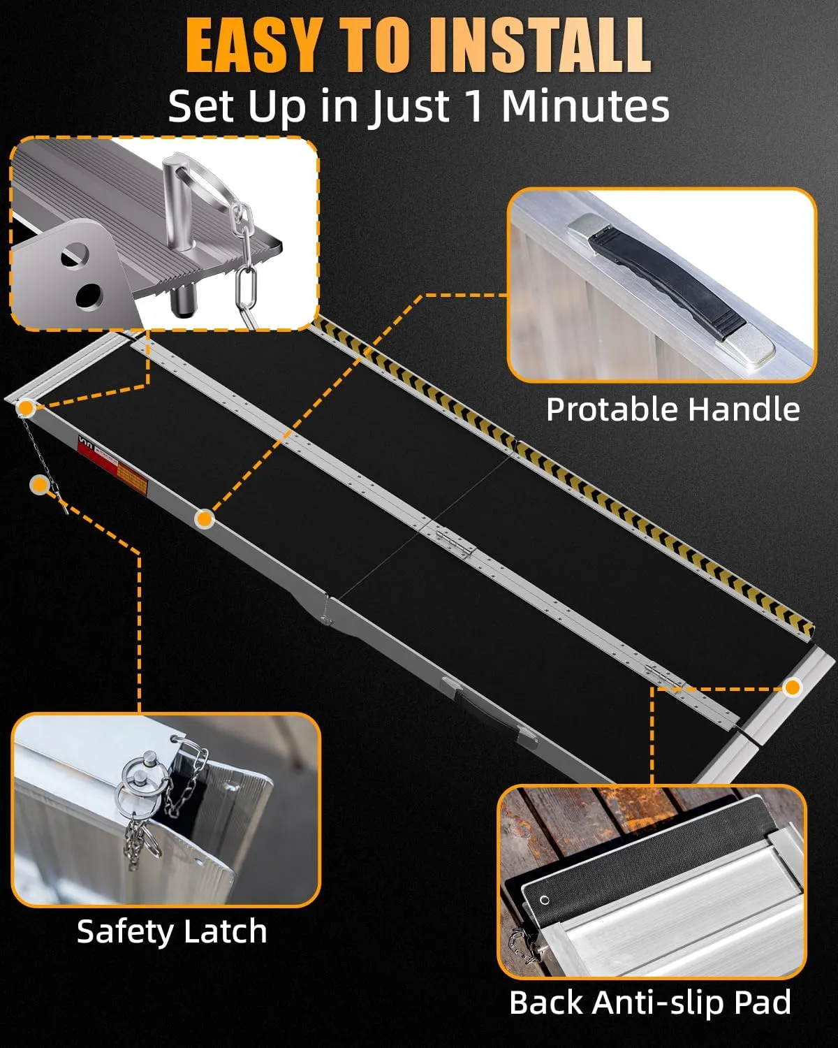 VNN Portable Wheelchair Ramp 7FT, Non-Slip Aluminum Folding Handicap Ramp, Door Threshold Wheelchair Ramps for Home, Wheel Chair Ramp for Home Steps, Scooter Ramp, Doorways