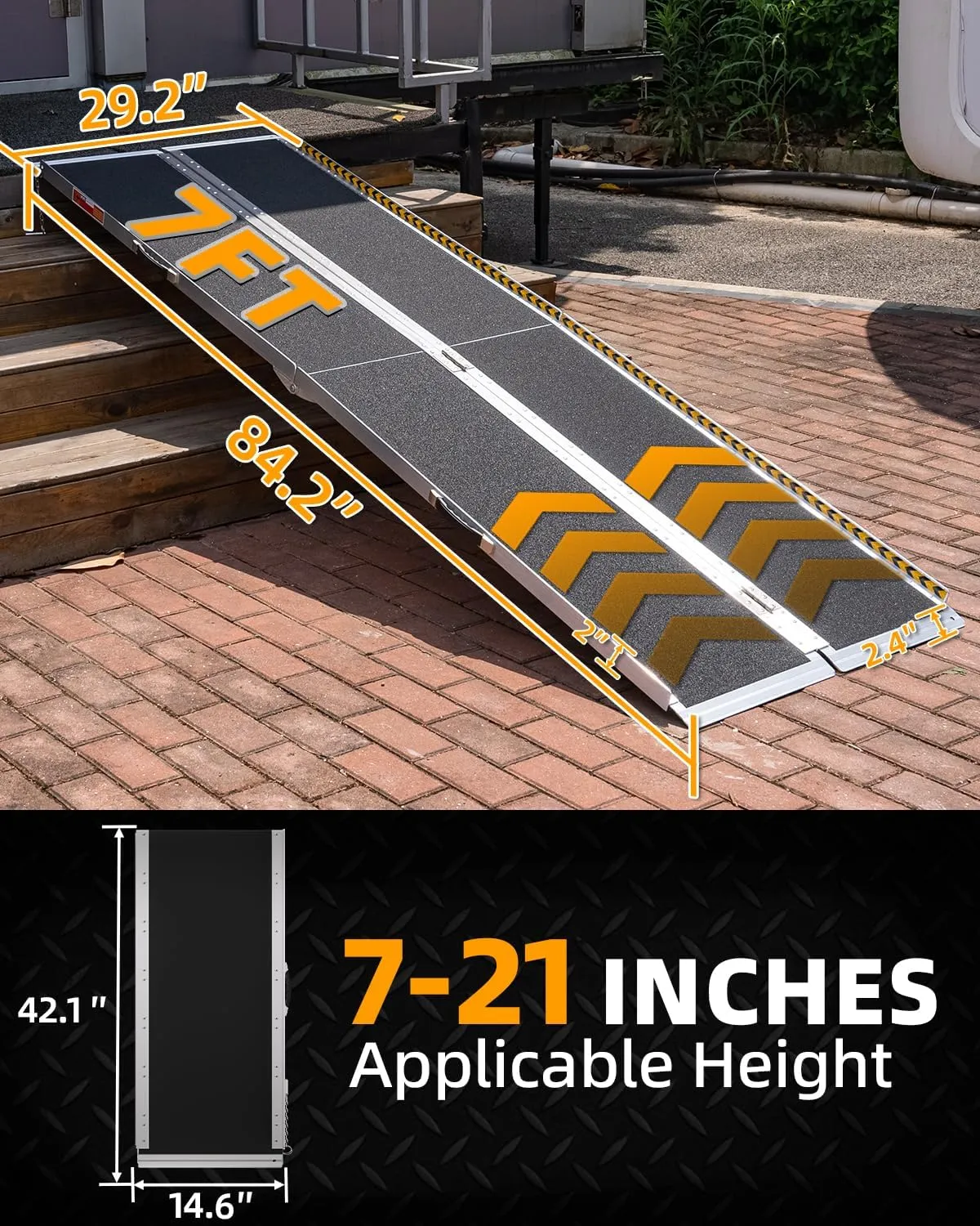 VNN Portable Wheelchair Ramp 7FT, Non-Slip Aluminum Folding Handicap Ramp, Door Threshold Wheelchair Ramps for Home, Wheel Chair Ramp for Home Steps, Scooter Ramp, Doorways