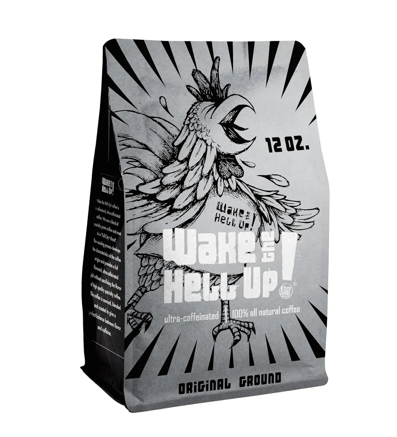 Wake The Hell Up! 12oz Ultra-Caffeinated Ground Coffee, Low Acid, Medium-Dark Roast