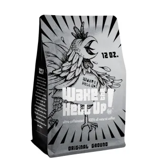 Wake The Hell Up! 12oz Ultra-Caffeinated Ground Coffee, Low Acid, Medium-Dark Roast