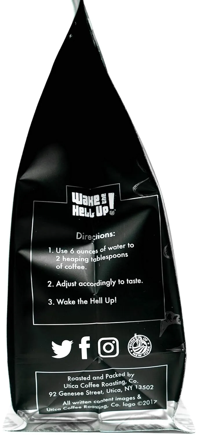 Wake The Hell Up! 12oz Ultra-Caffeinated Ground Coffee, Low Acid, Medium-Dark Roast