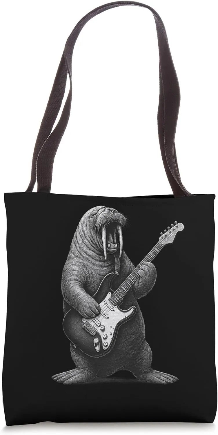 Walrus Playing Guitar Rock Music Animal Lover Tote Bag