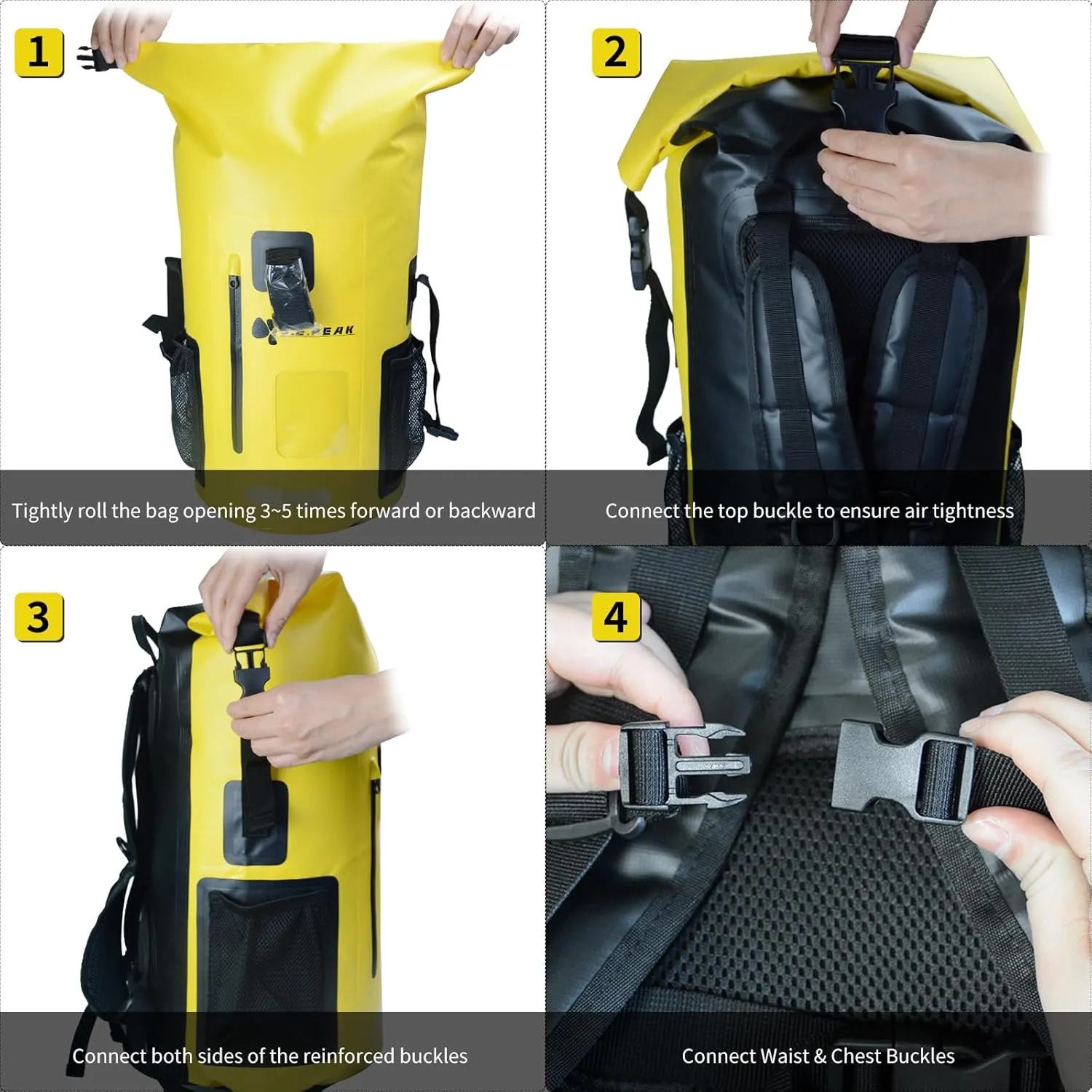 Waterproof Dry Bag Backpack IPX6, Roll-Top Closure Bag Boating & Kayak Accessories - Essentials for Camping Swimming Beach Fishing Rafting Travel, Yellow