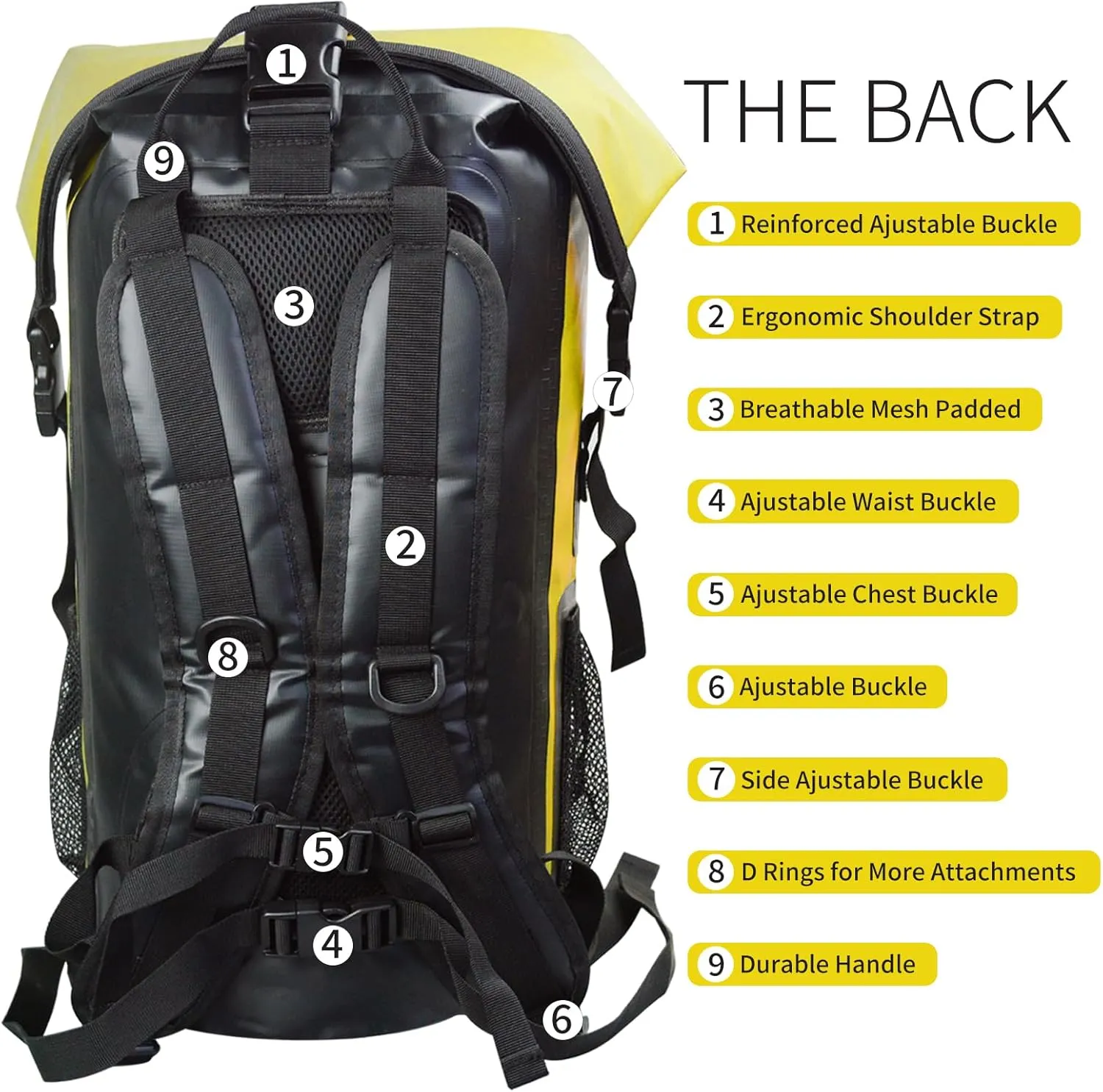 Waterproof Dry Bag Backpack IPX6, Roll-Top Closure Bag Boating & Kayak Accessories - Essentials for Camping Swimming Beach Fishing Rafting Travel, Yellow