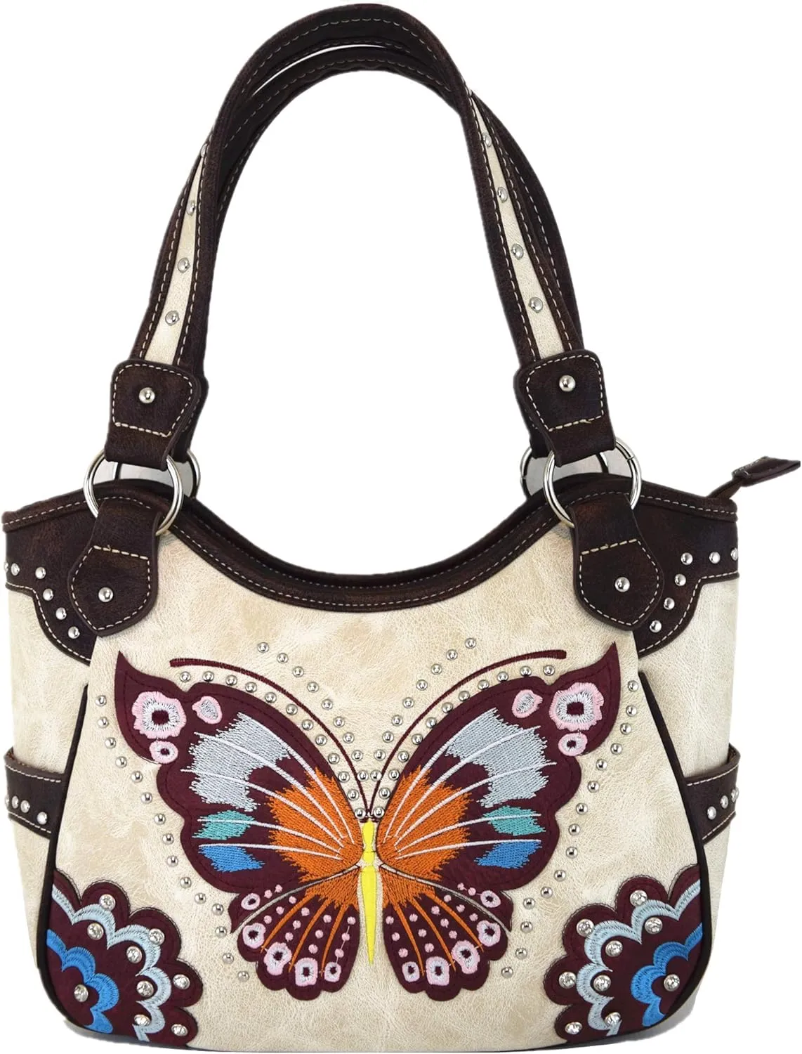Western Style Springtime Embroidery Butterfly Floral Leather Totes Purse Country Handbag Women Shoulder Bag Wallet Set