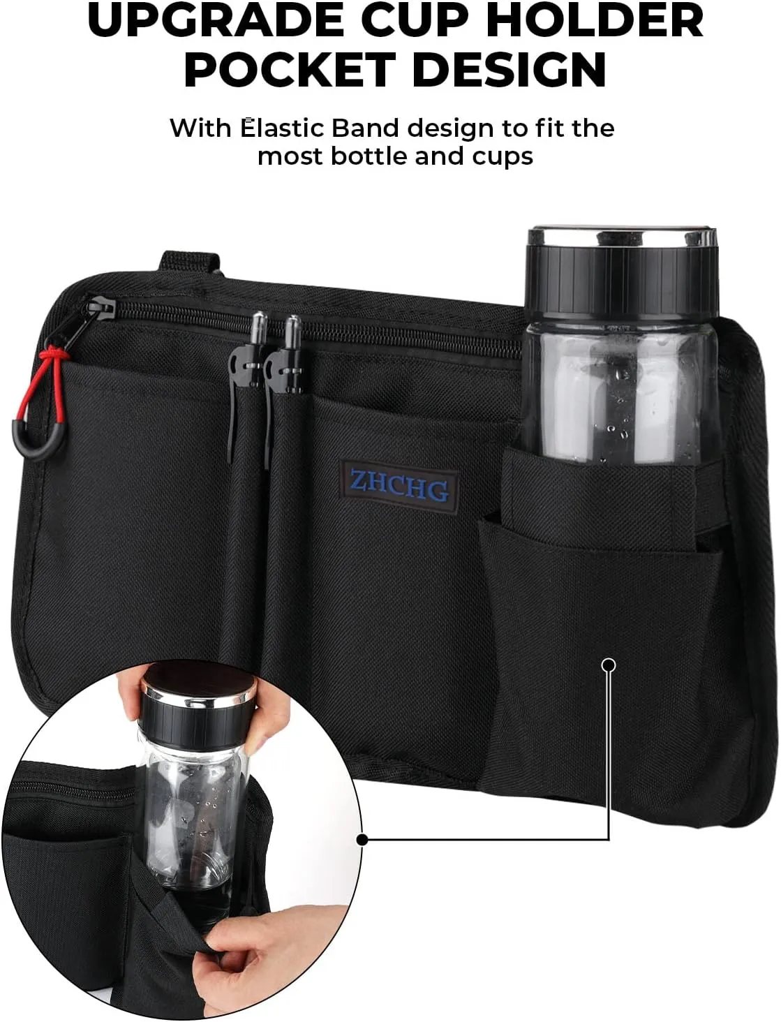 Wheelchair Side Bag with Cup Holder, Wheelchair Armrest Pouch Accessories for Walker, Rollator, Electric Scooter Wheelchairs, Ideal Gift for Mother's Day & Father's Day