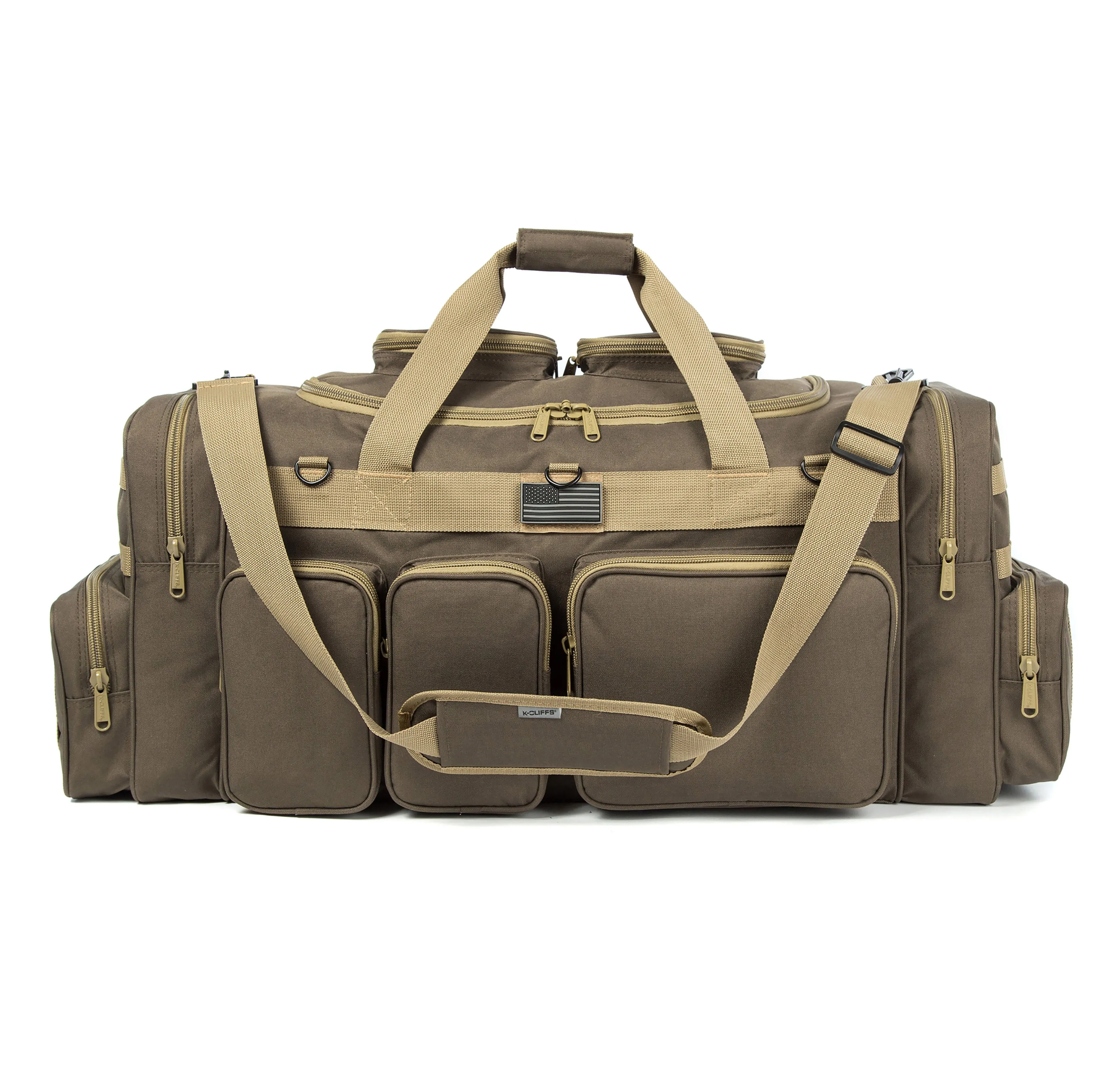 Wholesale Case Lot Tactical Range Duffel Heavy Duty Military Molle Gear Travel Sports Gym Bag Lockable Zippers with US Flag Patch  |||    10/6 PACKS | $35.99/49.99 PER PACK