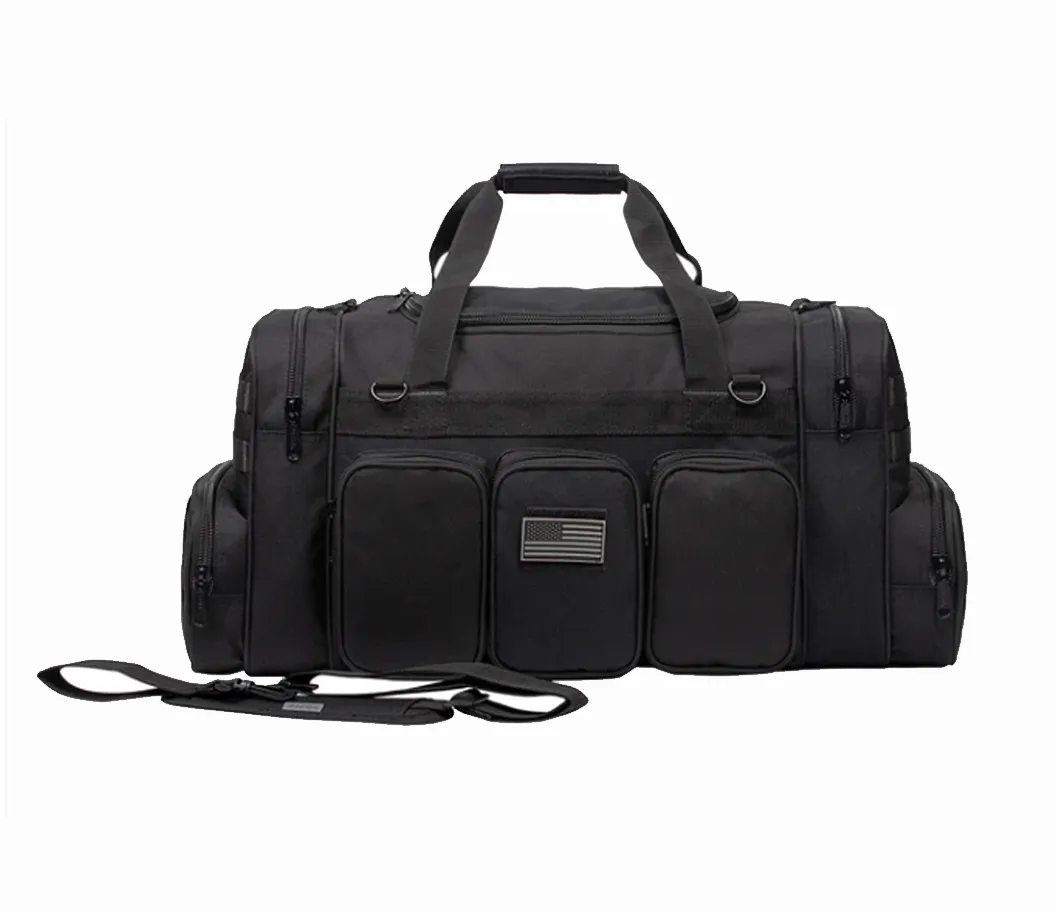 Wholesale Case Lot Tactical Range Duffel Heavy Duty Military Molle Gear Travel Sports Gym Bag Lockable Zippers with US Flag Patch  |||    10/6 PACKS | $35.99/49.99 PER PACK