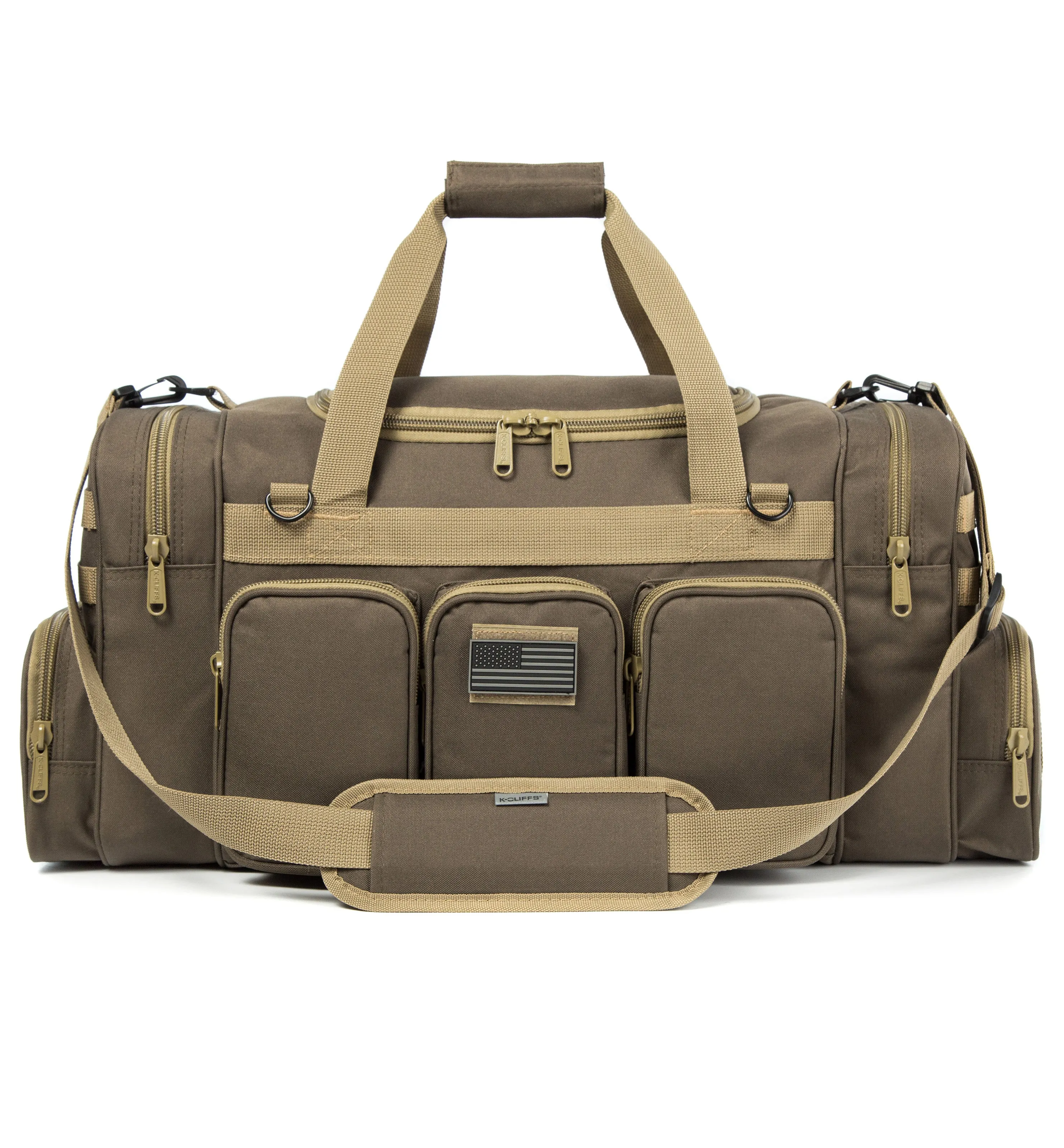 Wholesale Case Lot Tactical Range Duffel Heavy Duty Military Molle Gear Travel Sports Gym Bag Lockable Zippers with US Flag Patch  |||    10/6 PACKS | $35.99/49.99 PER PACK