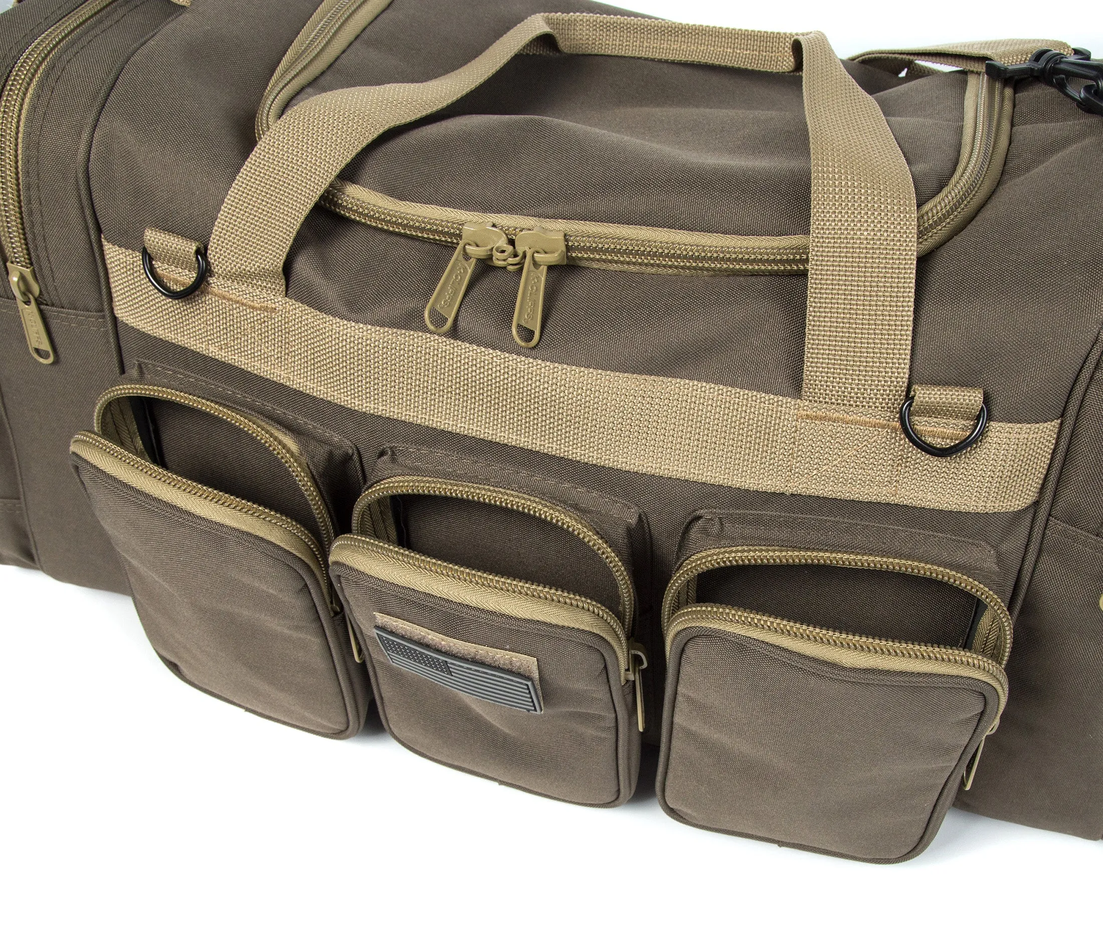 Wholesale Case Lot Tactical Range Duffel Heavy Duty Military Molle Gear Travel Sports Gym Bag Lockable Zippers with US Flag Patch  |||    10/6 PACKS | $35.99/49.99 PER PACK