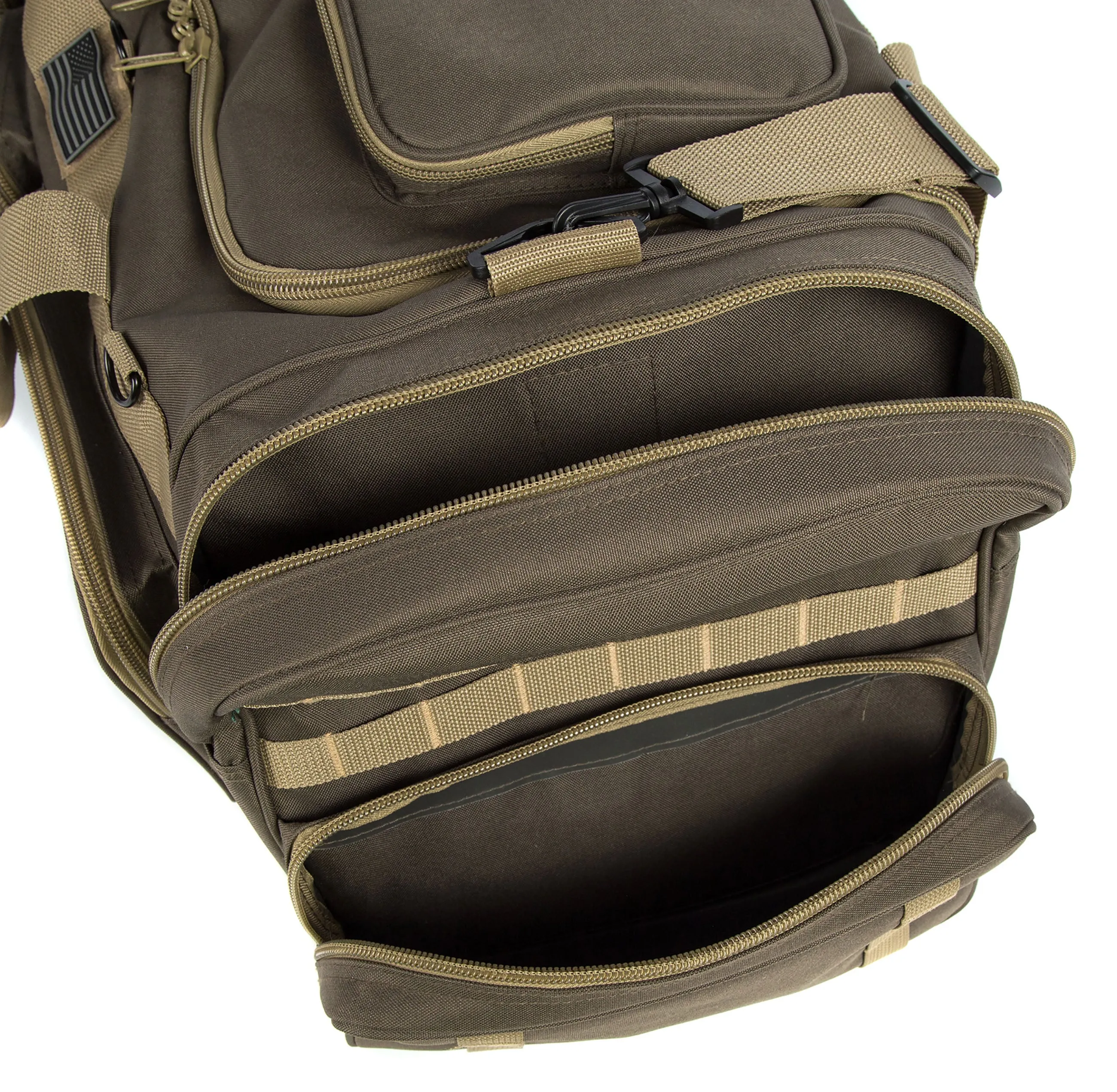 Wholesale Case Lot Tactical Range Duffel Heavy Duty Military Molle Gear Travel Sports Gym Bag Lockable Zippers with US Flag Patch  |||    10/6 PACKS | $35.99/49.99 PER PACK