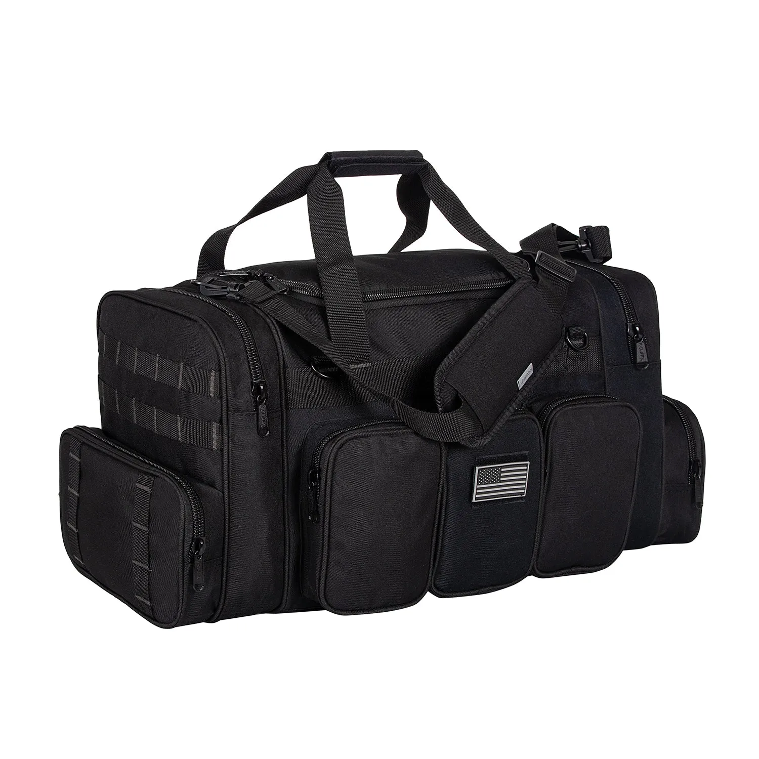 Wholesale Case Lot Tactical Range Duffel Heavy Duty Military Molle Gear Travel Sports Gym Bag Lockable Zippers with US Flag Patch  |||    10/6 PACKS | $35.99/49.99 PER PACK