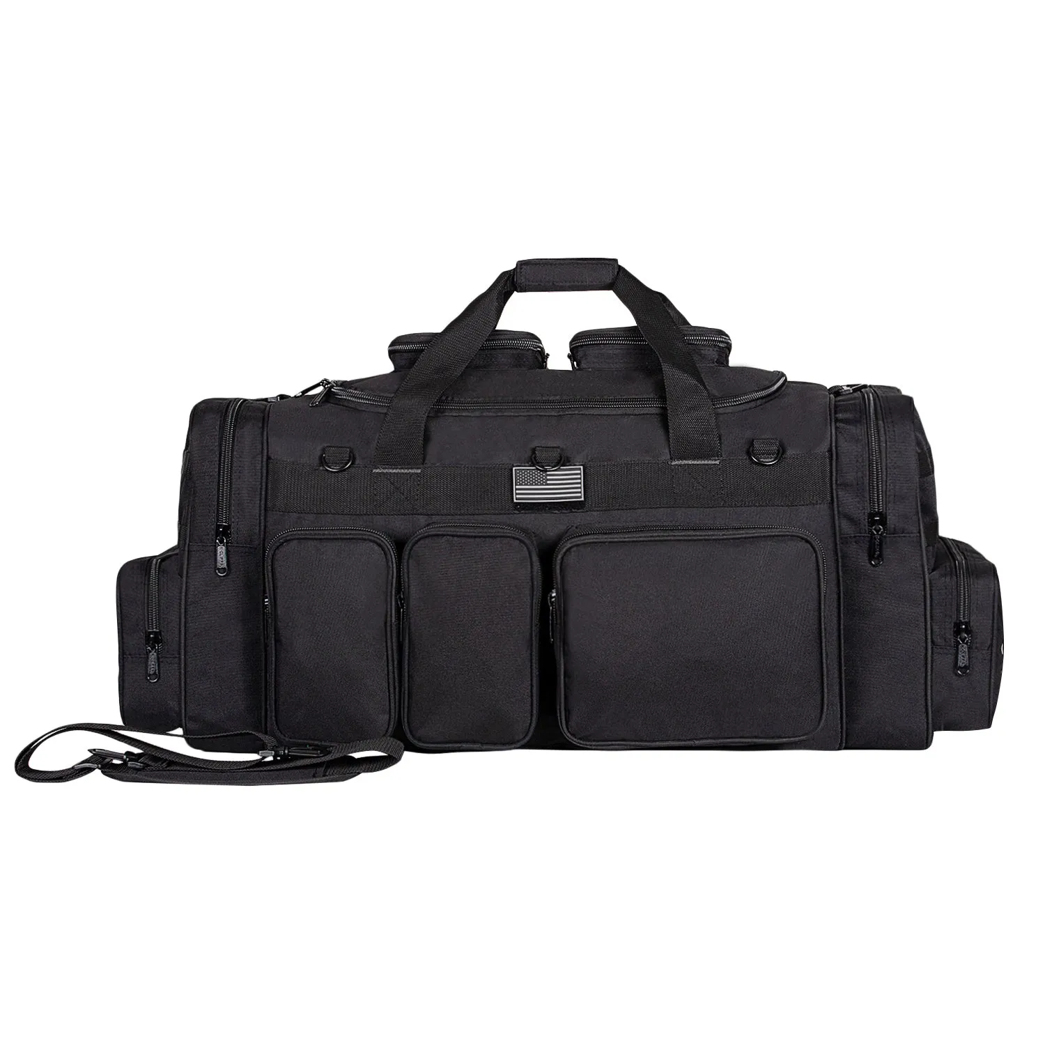 Wholesale Case Lot Tactical Range Duffel Heavy Duty Military Molle Gear Travel Sports Gym Bag Lockable Zippers with US Flag Patch  |||    10/6 PACKS | $35.99/49.99 PER PACK