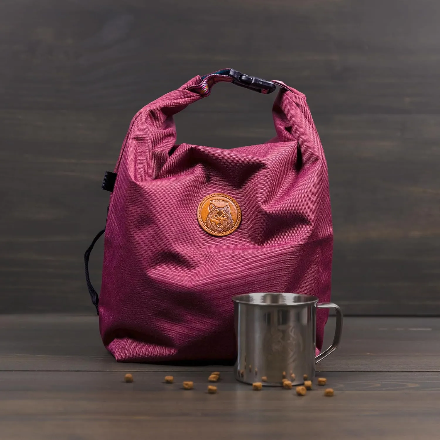 Wilderdog Doggie Bag - Water Resistant, Portable Kibble Carrier & Stainless Steel Mug - Huckleberry