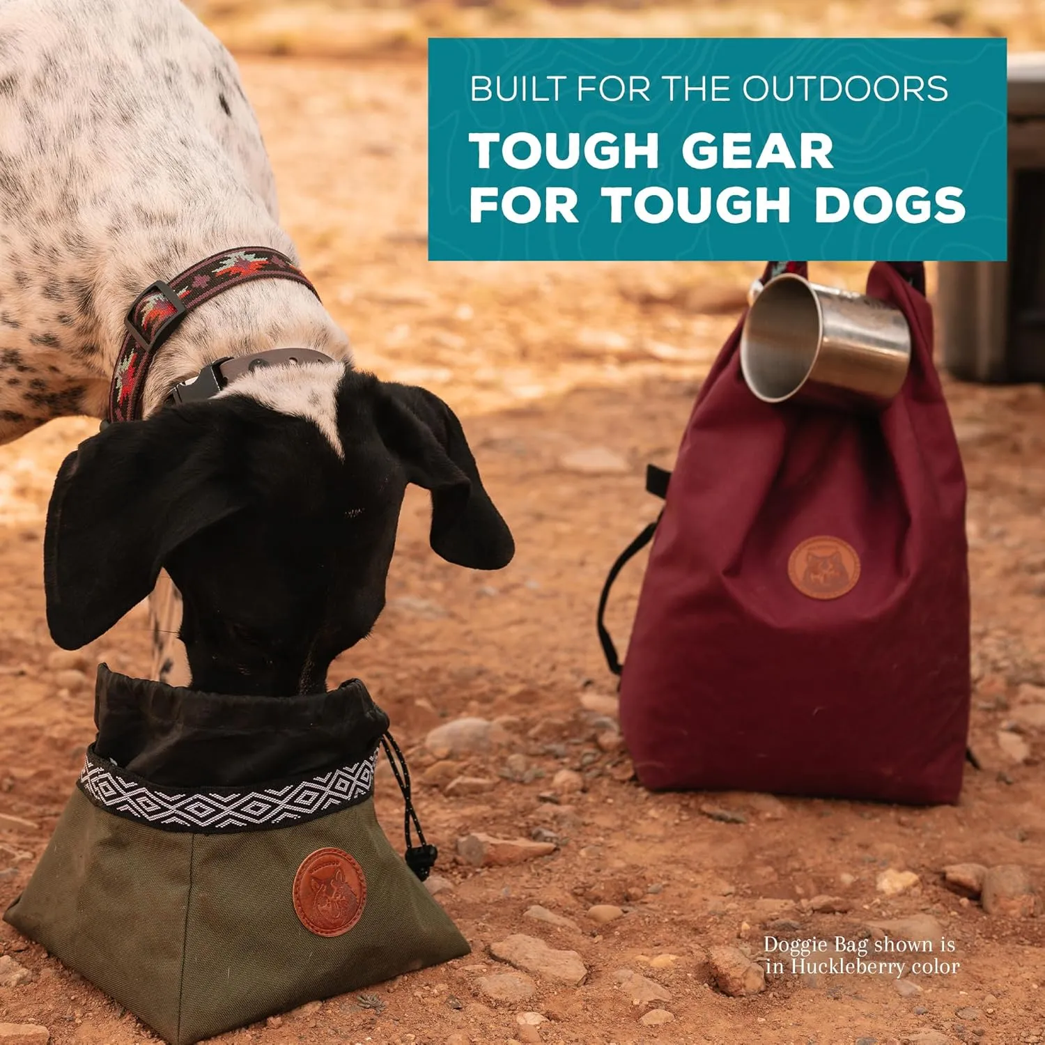 Wilderdog Doggie Bag - Water Resistant, Portable Kibble Carrier & Stainless Steel Mug - Huckleberry